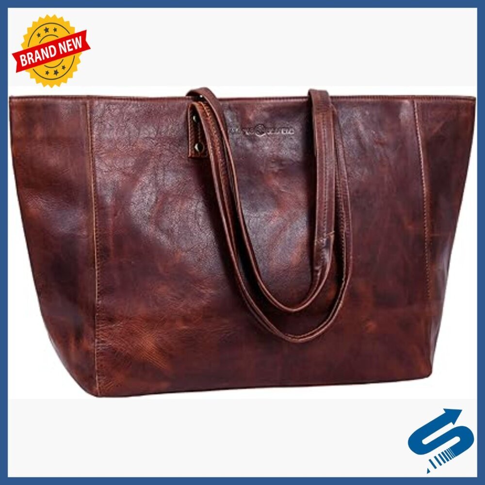 Genuine Leather Tote Bag with Top Handle and Shoulder Strap